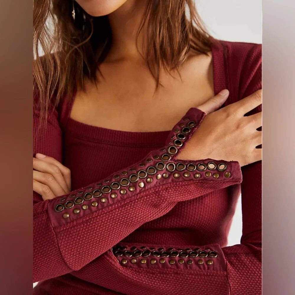 FREE PEOPLE A Little Unruly Top - Size XS - Red Jasper Long Sleeve Boho - NWT